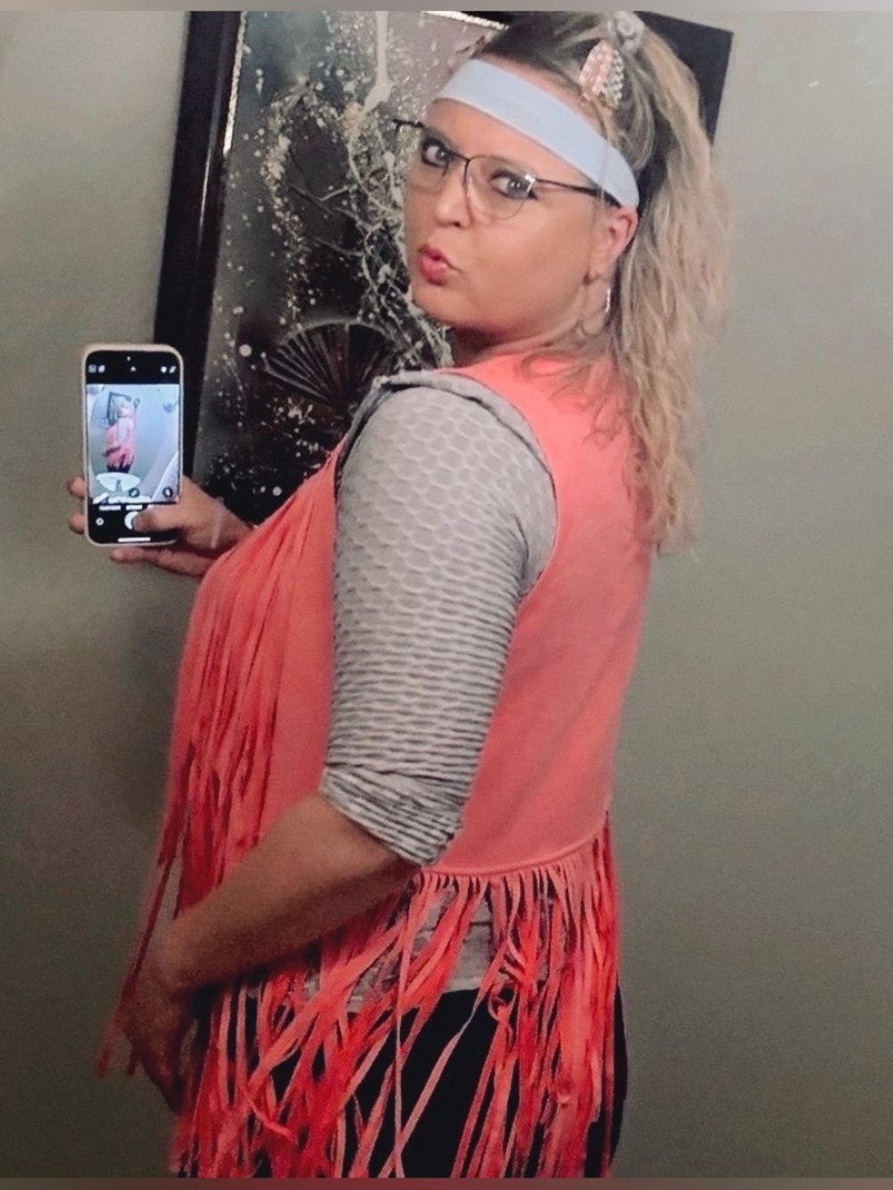 Hot pink tassel fringe vest size XL